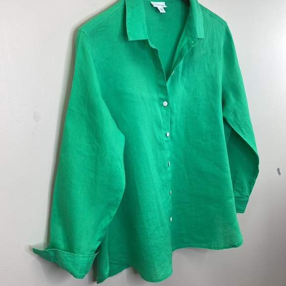 J. Jill Tops - J Jill Love Linen Emerald Green Button Down Shirt MP